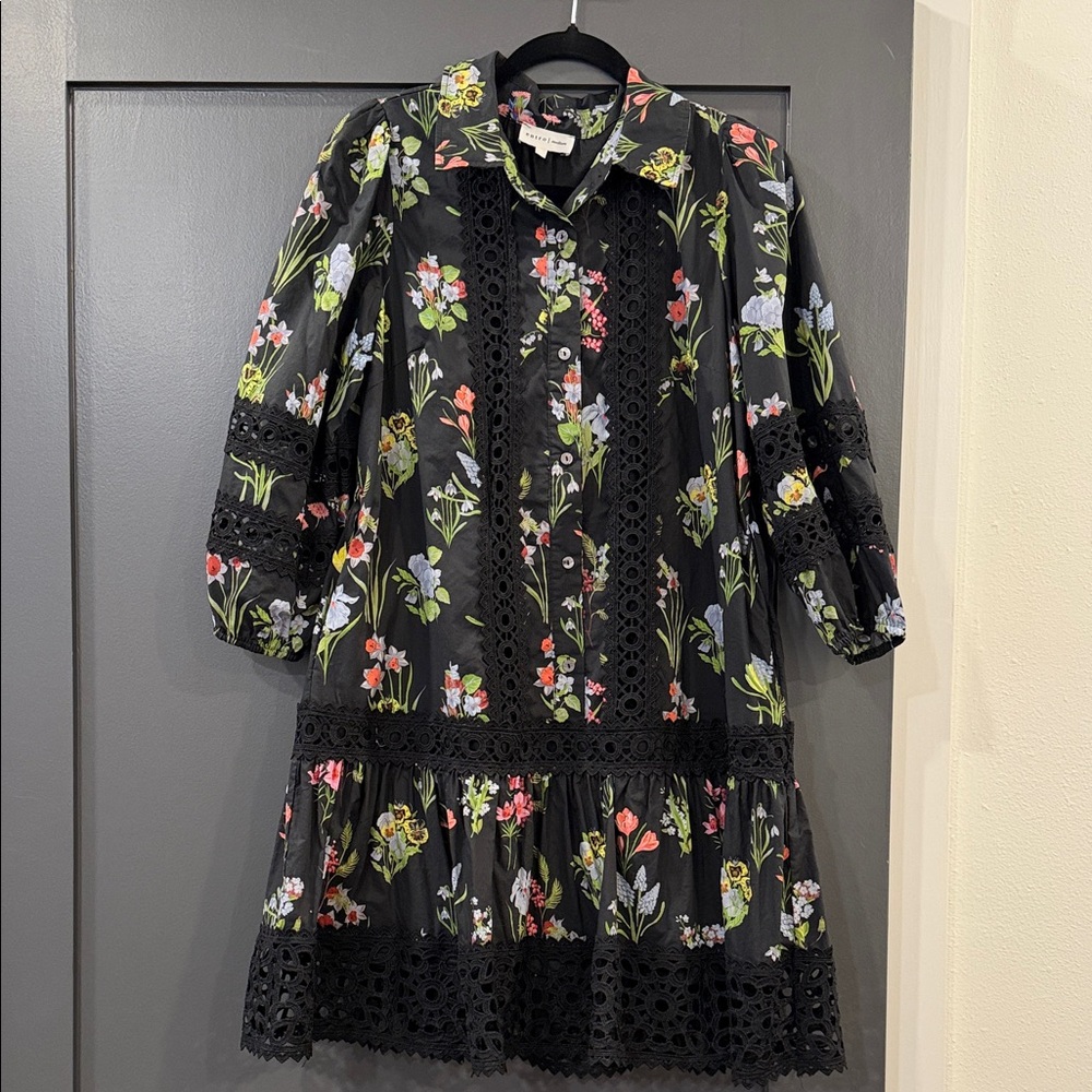 Entro Black Floral Kids Dress - Picture 2 of 5